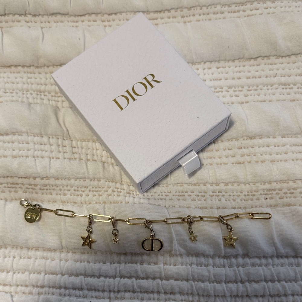 Dior Gold Star and Logo Charm Bracelet